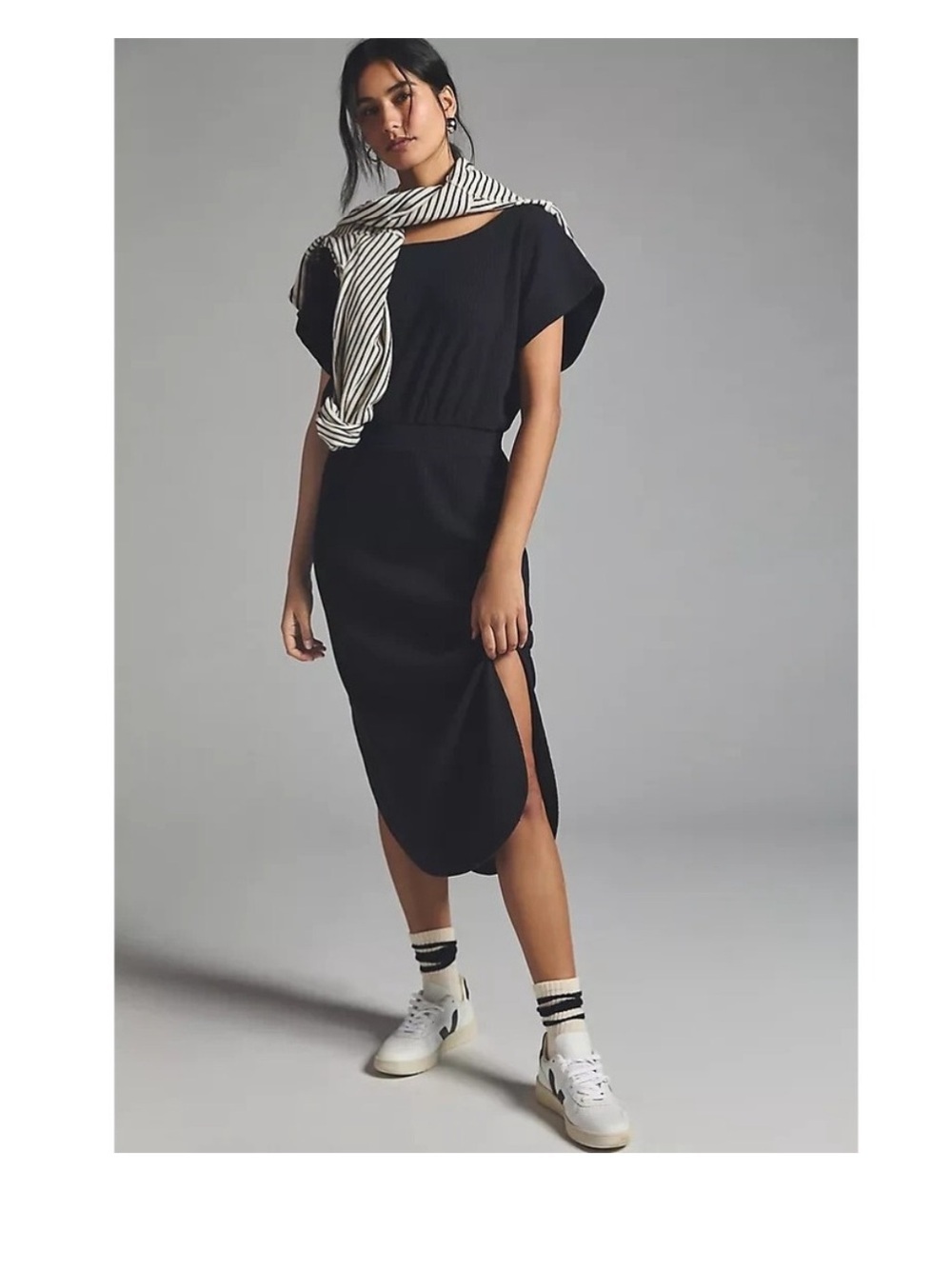 Daily Practice by Anthropologie- Dolman Black Ribbed Midi Dress- M
